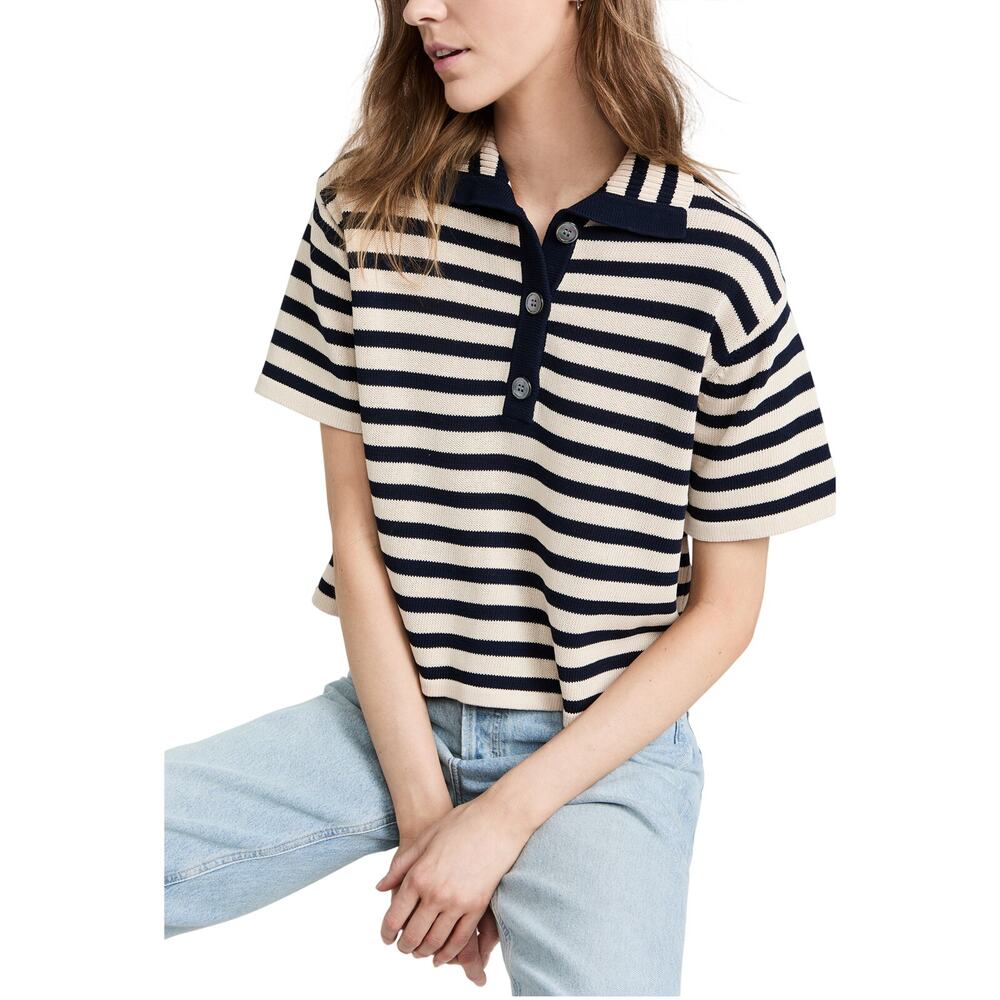 Demylee Striped Buttermilk/Navy Darcy Polo Size L Top